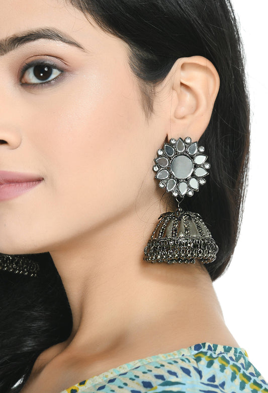 Mominos Fashion Johar Kamal Silver-Plated With Mirror Earrings Jhumkas - Grab2buy