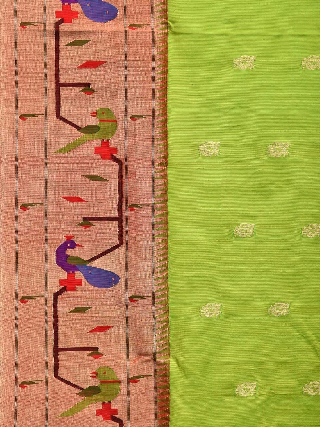 Light Green Paithani Silk Handloom Grab2Buy with Peacock-Parrot Border Design - Global Threads 