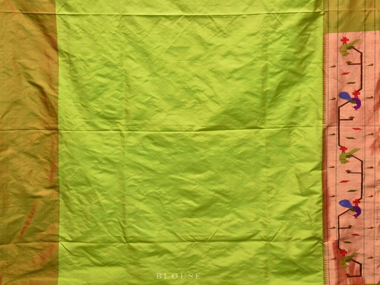 Light Green Paithani Silk Handloom Grab2Buy with Peacock-Parrot Border Design - Global Threads 