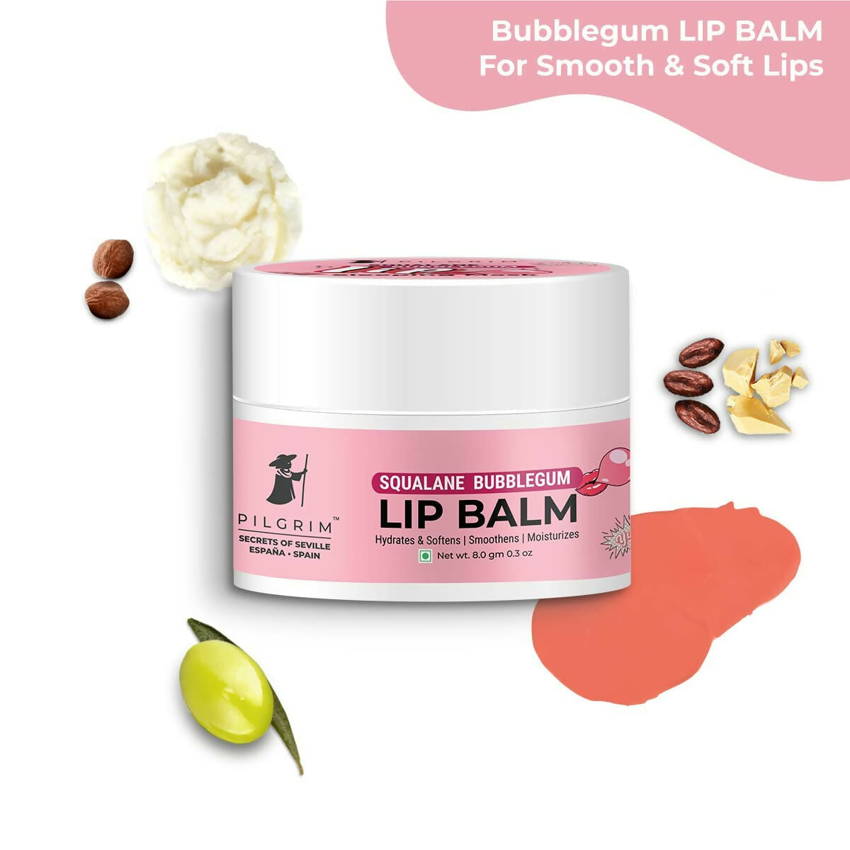 Pilgrim Spanish Lip Balm (Bubblegum) For Dark Lips, Soothing & Hydrating Dry & Chapped Lips 