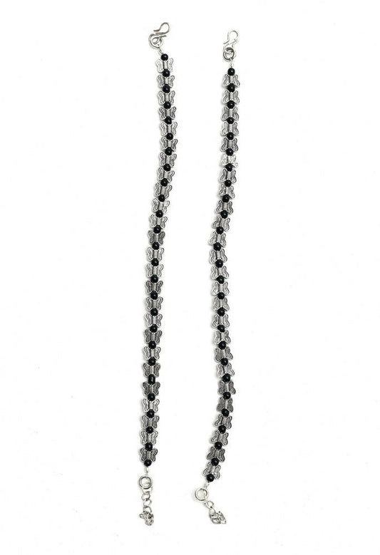 Mominos Fashion Kamal Johar Oxidised Silver Butterfly Anklets