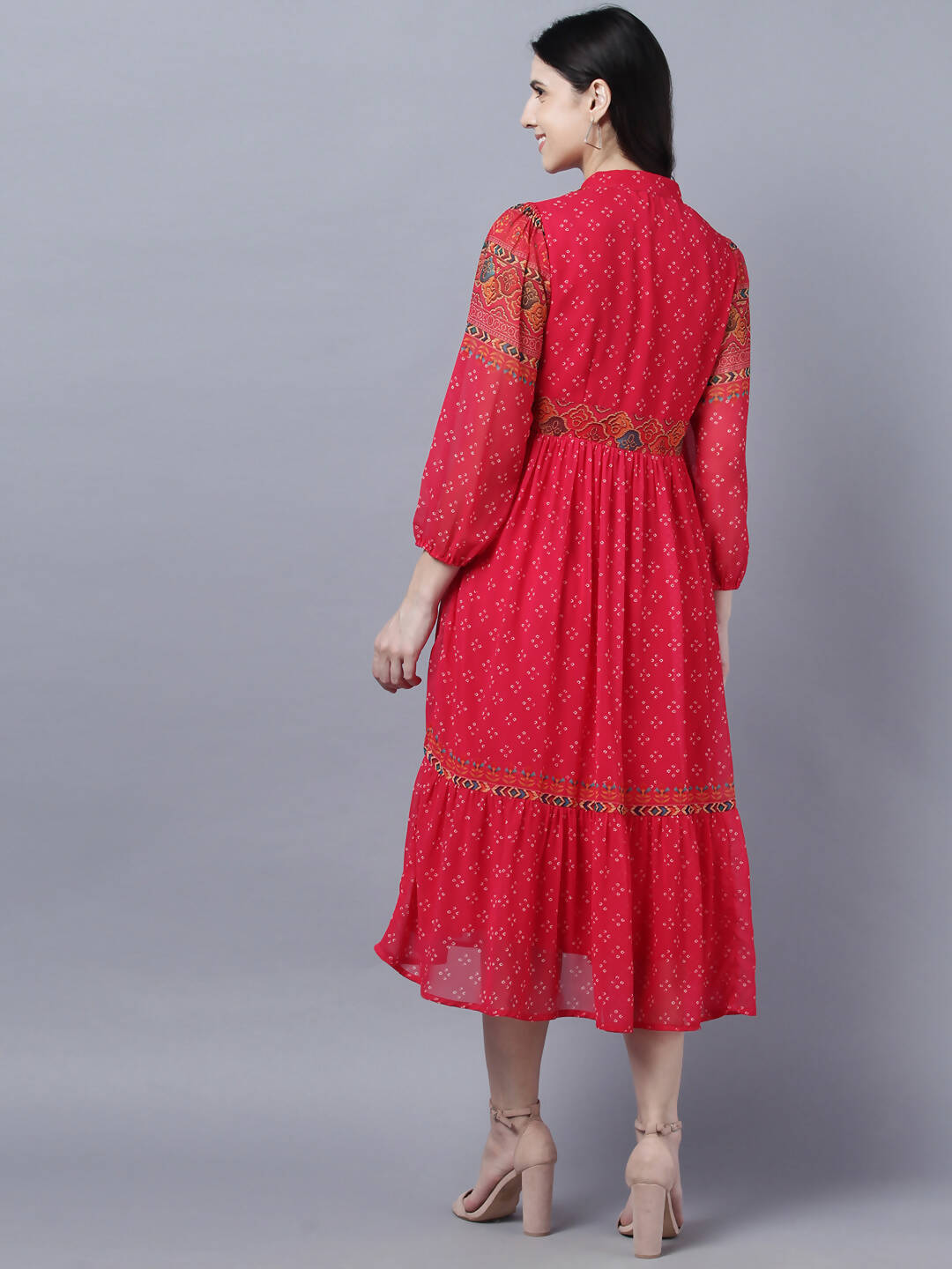 Myshka Stylish Red 3/4 Sleeve Women's Dress