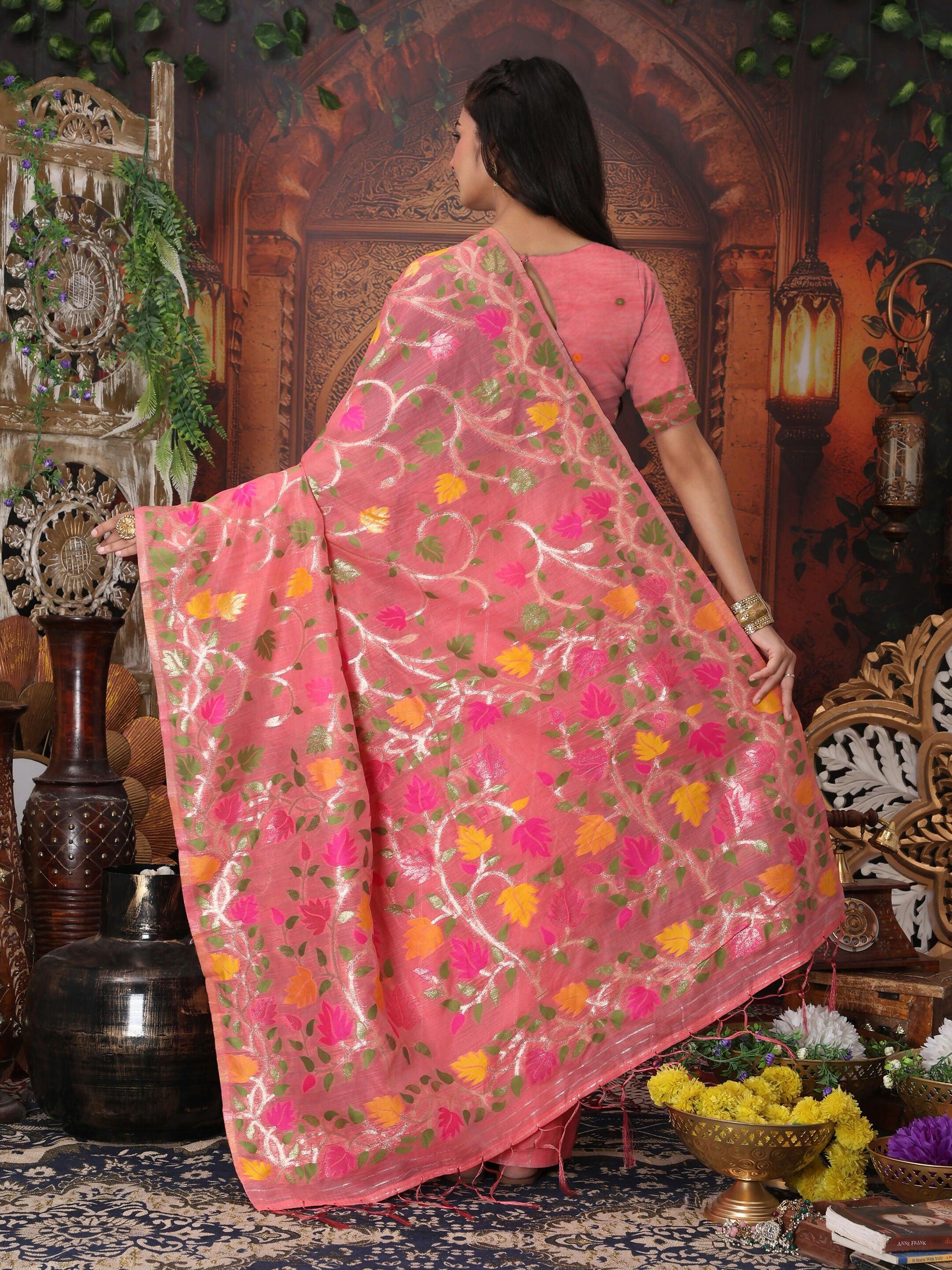 Shree Shyam Fashion Linen Cotton Pink Saree