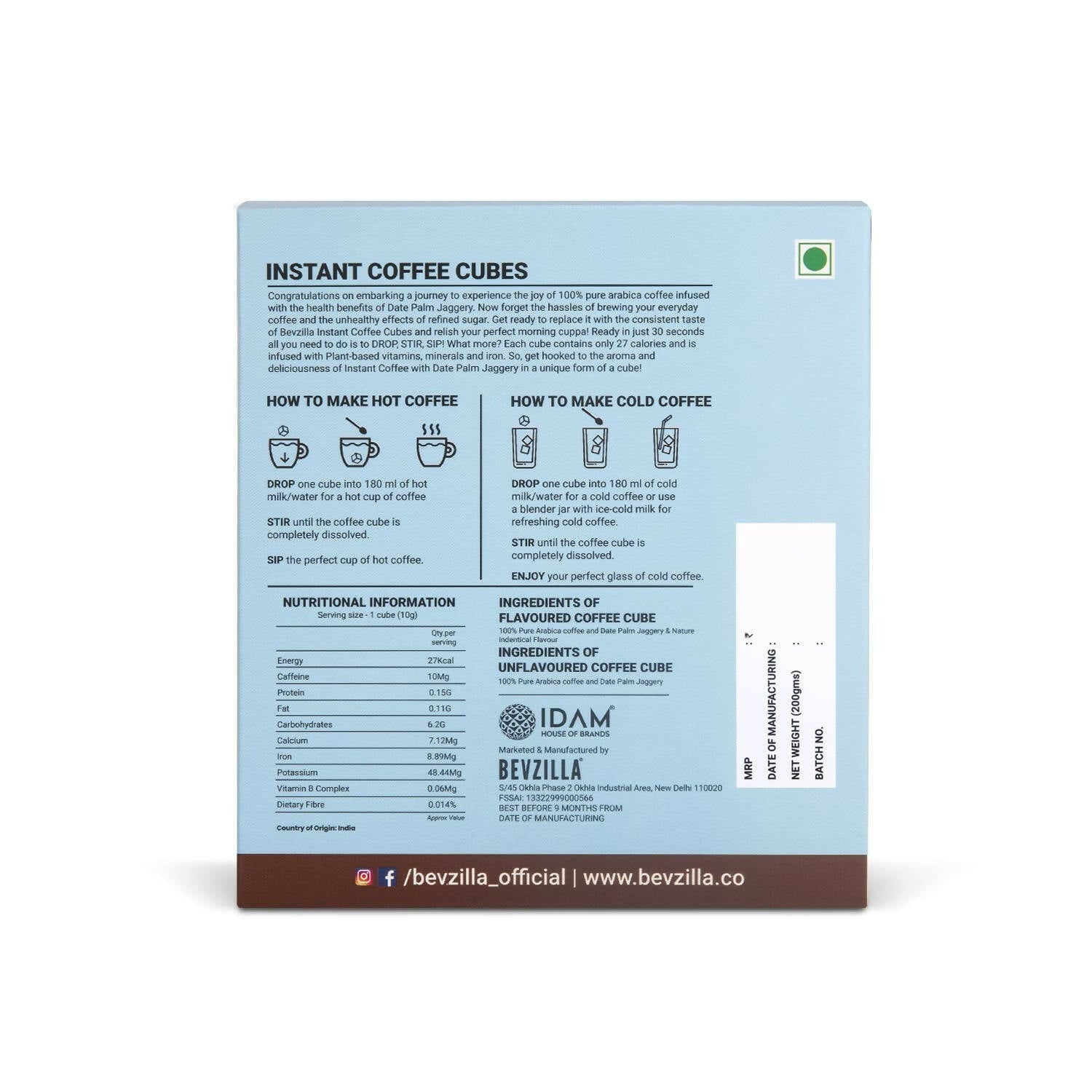 Bevzilla Assorted Flavours Instant Coffee Cubes Pack with Organic Date Palm Jaggery 