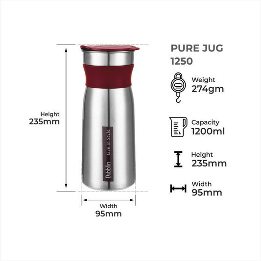 Dubblin Pure Jug Stainless Steel Sipper Water Jug - Grab2buy