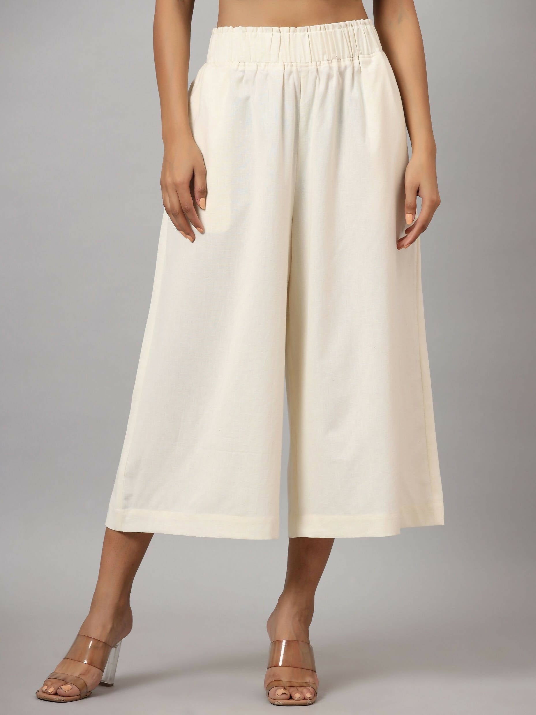 Juniper Women's Ivory Cotton Flex Flared Culottes