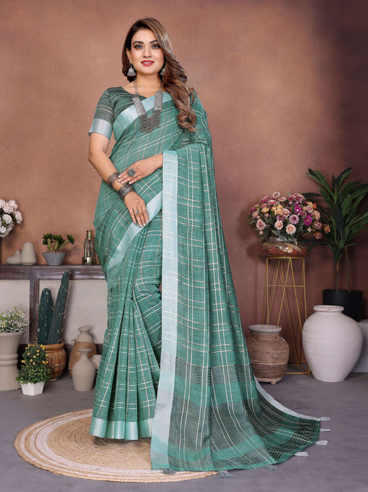 Aastha Fashion Sea Green Linen Weaving Saree