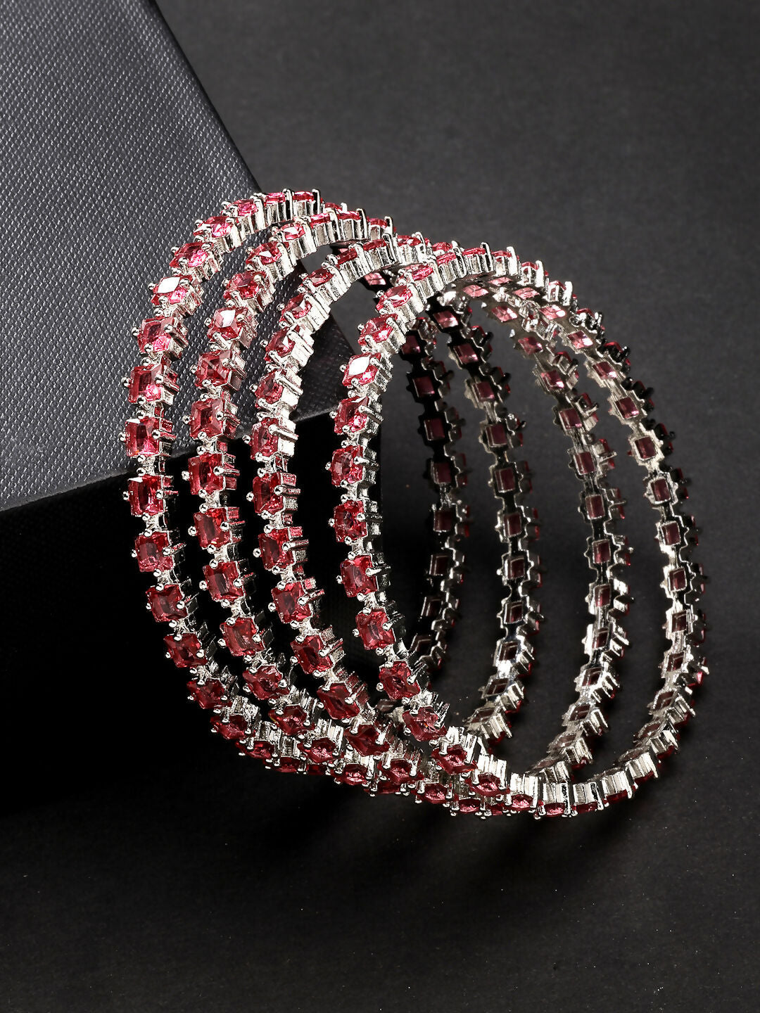 NVR Women's Set of 4 Pink CZ Stone-Studded Handcrafted Bangles | Grab2Buy