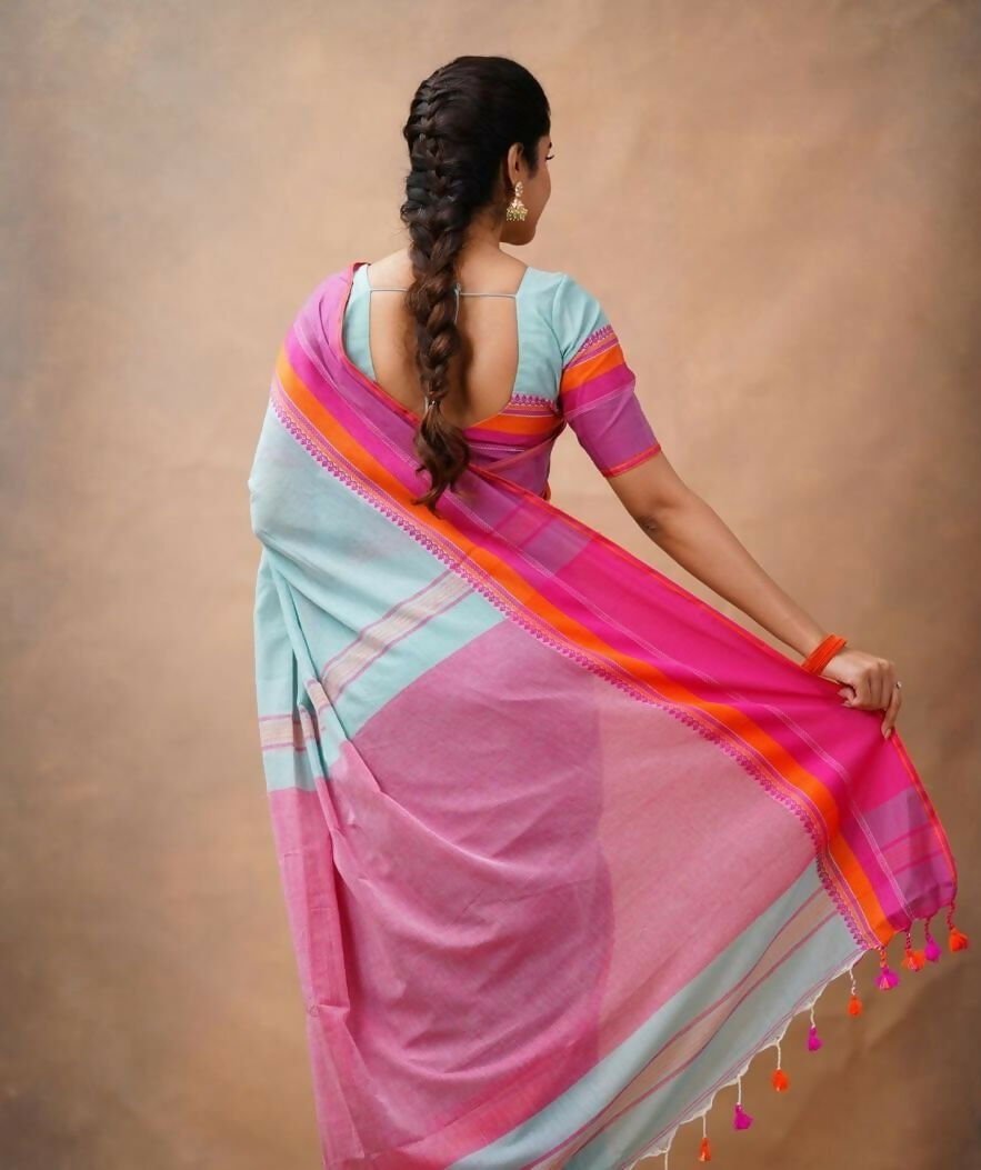Exclusive Collection Light Blue Beautiful Khadi Cotton Handloom Grab2Buy 