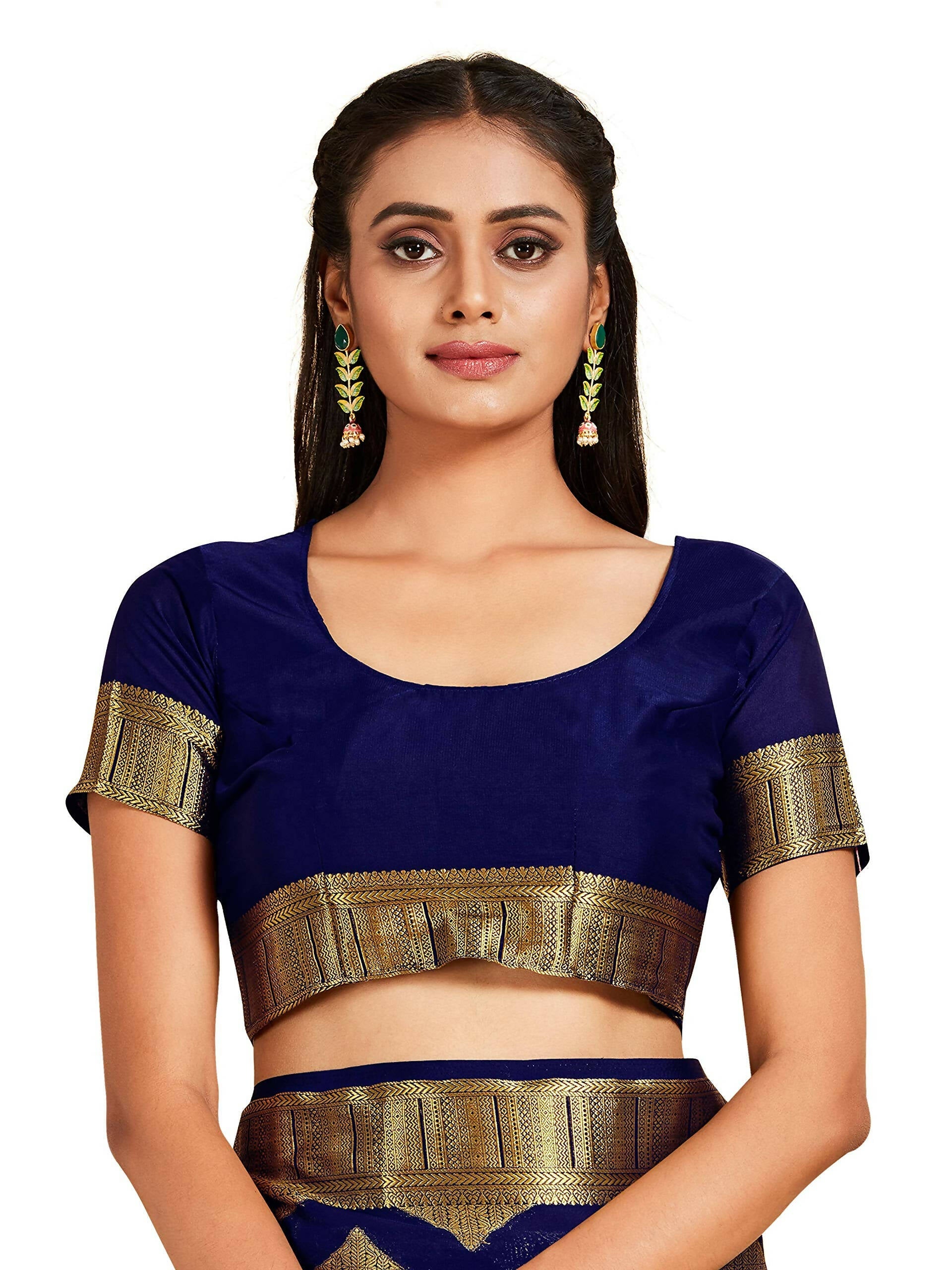 Mimosa Women's Mysore Silk Crepe Dark Blue Saree