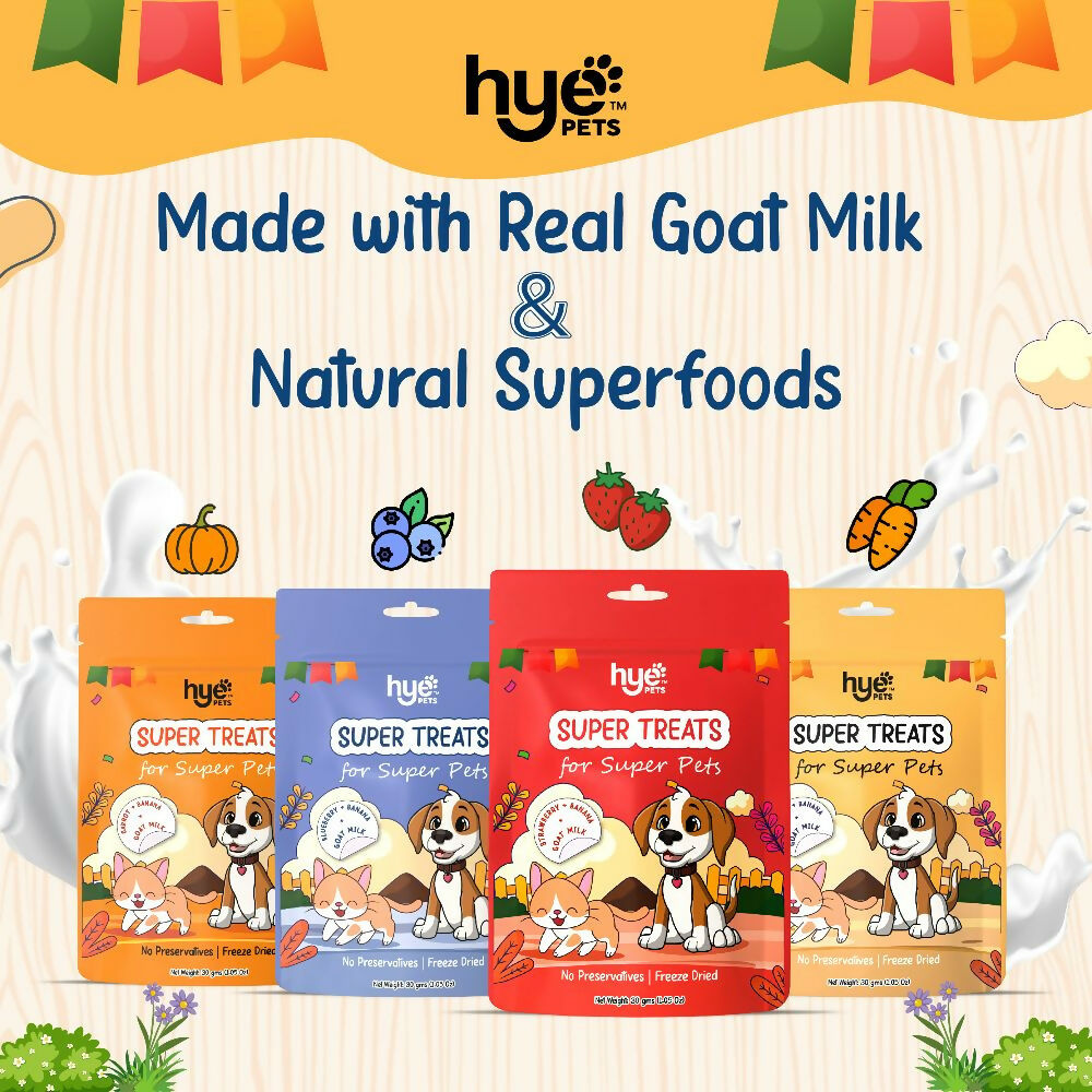 Hye Pets Super Treats For Super Pets – Freeze Dried Treats Made With Goat Milk, Blueberry & Banana 