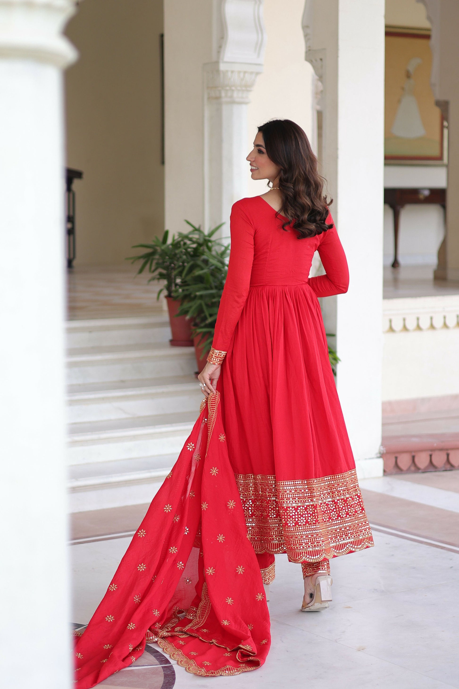 Joban Fashion Red Readymade Kurta Set With Sequence embroidery Work
