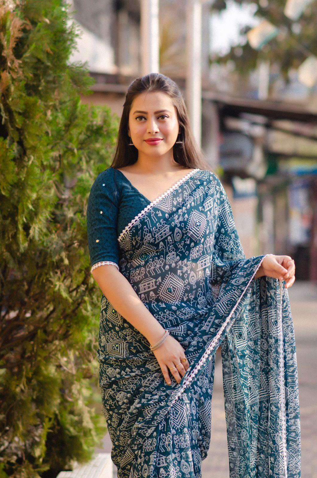 Rama Poly Georgette Ethnic Motifs Saree with Unstitched Blouse - A2M