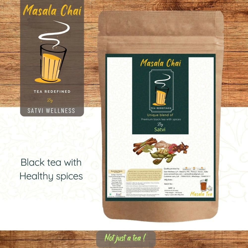 Satvi Wellness Masala Chai | Masala tea | Black tea with spices and herbs | Karak tea 