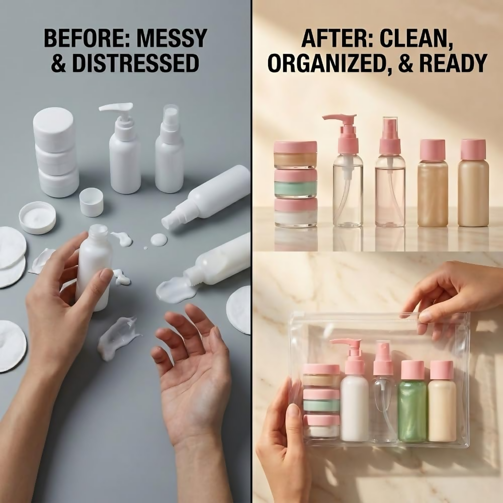 Temperia Travel Bottles for Toiletries - Refillable Empty Mini Containers with Pouch  Grab2Buy Temperia Grab2Buy