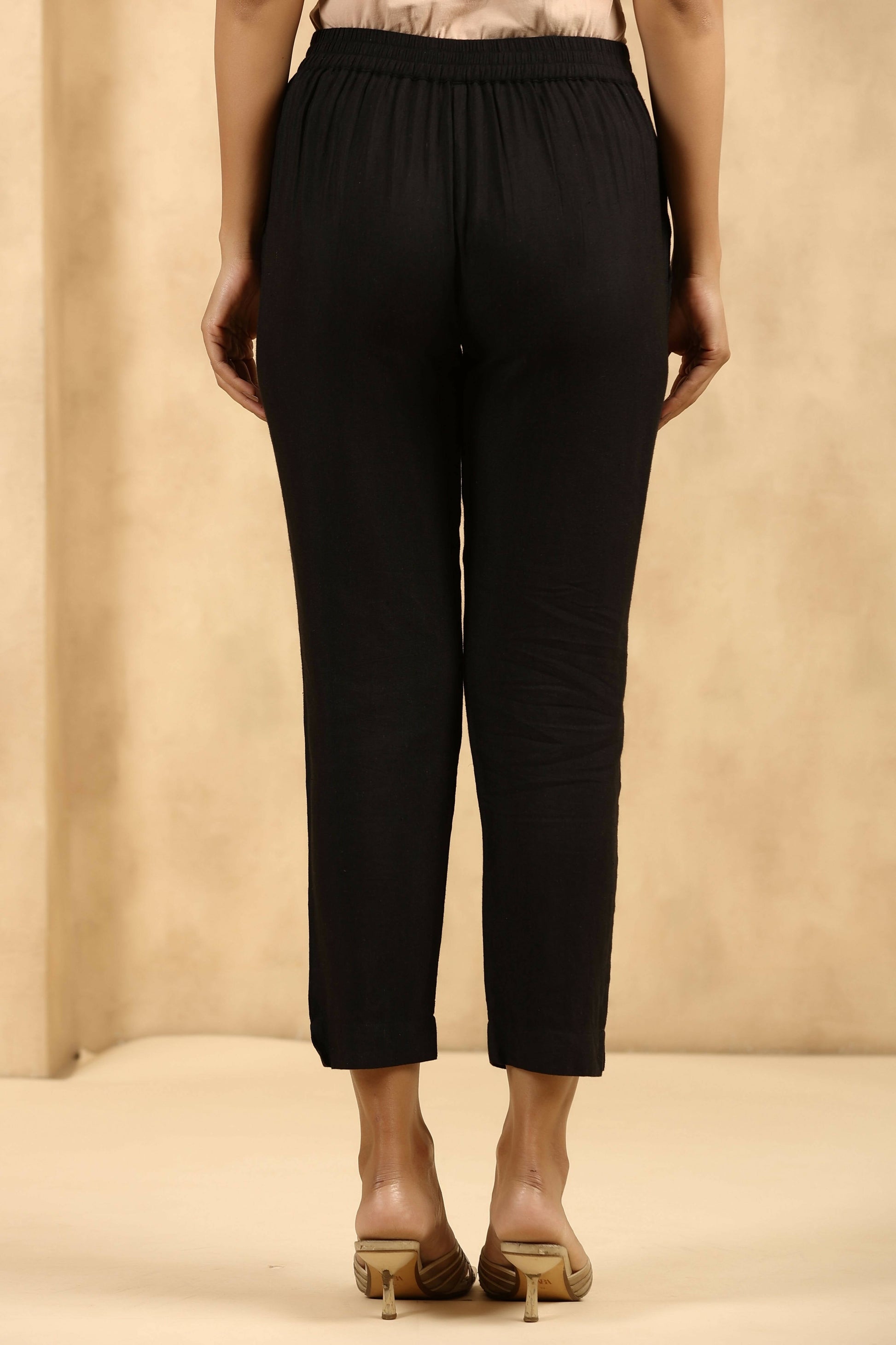 Juniper Women's Black Rayon Flex Solid Straight Pant 