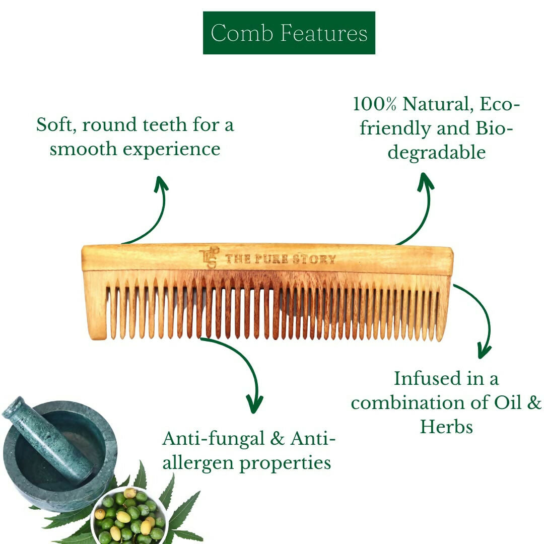 The Pure Story Oil Infused Neem Wood Dual Comb  Grab2Buy The Pure Story Grab2Buy