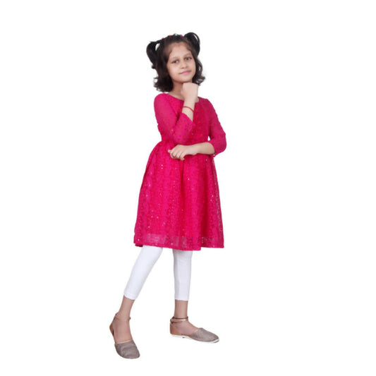 Akarshan viscose Lukhnowi Chikankari Anarkali kurta with leggings - Pink 