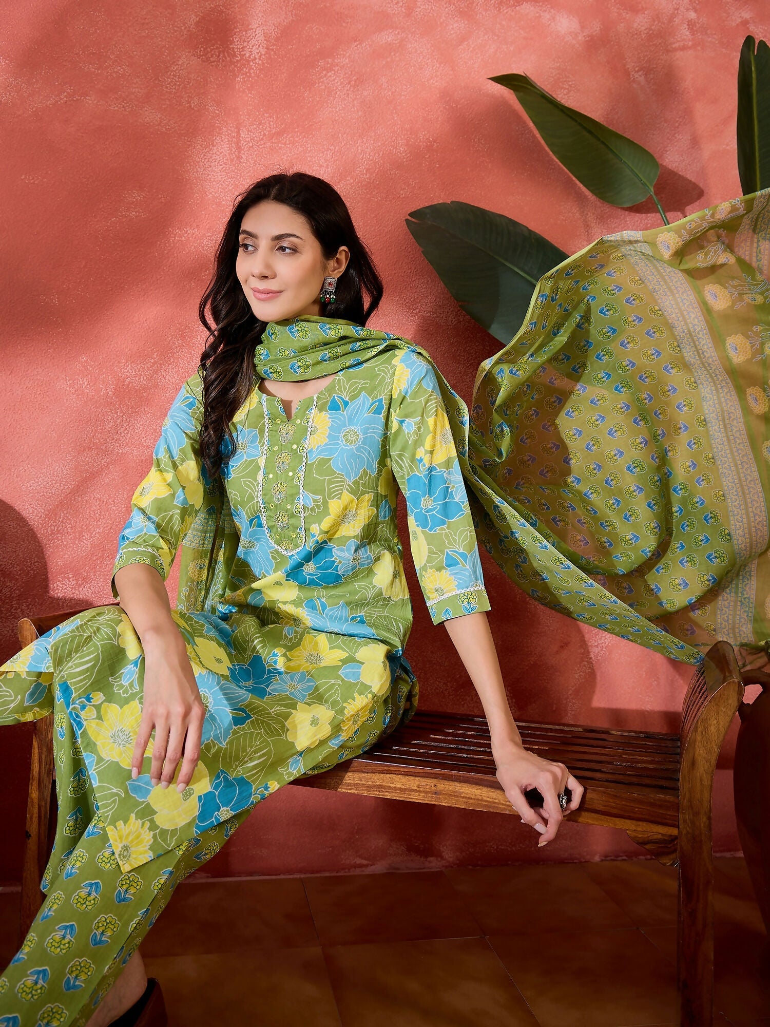 Joban Fashion Printed Green Pure Cotton Kurta Set