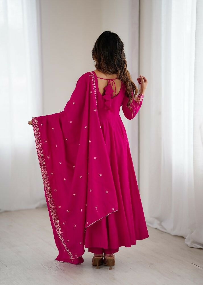Joban Fashion Dark Pink Kurta Set Chanderi Sequence Embroidery Work 