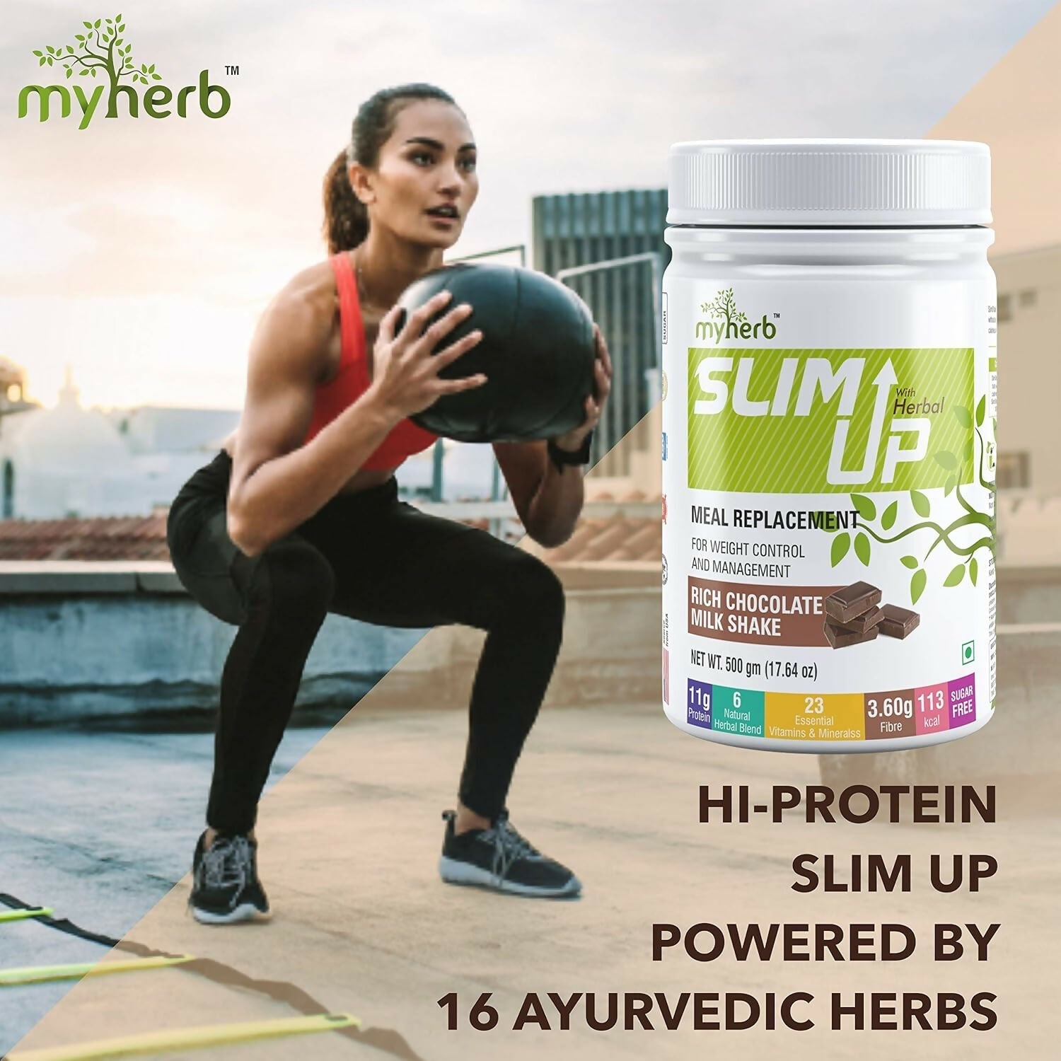 Myherb Slim Up Meal Replacement Shake With 16 Natural Herbal Blend For Men & Women - Chocolate Milk Shake 