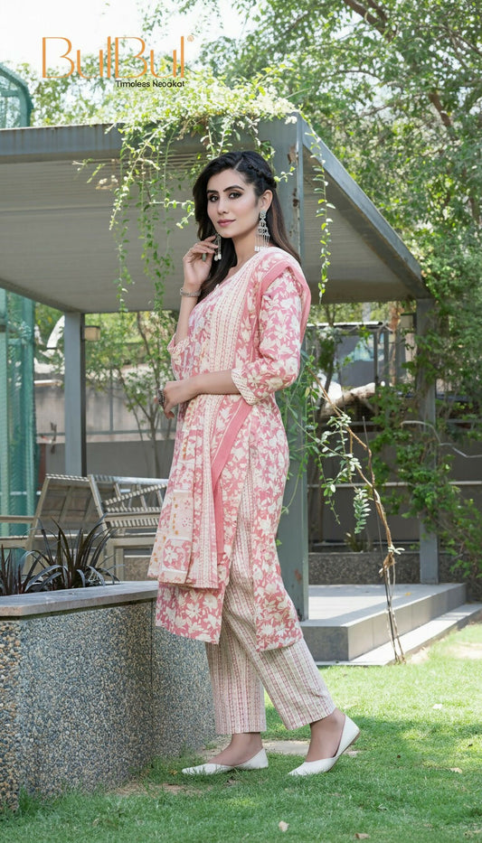 BulBul Fashionista Red Cotton Kurta Set with Dupatta