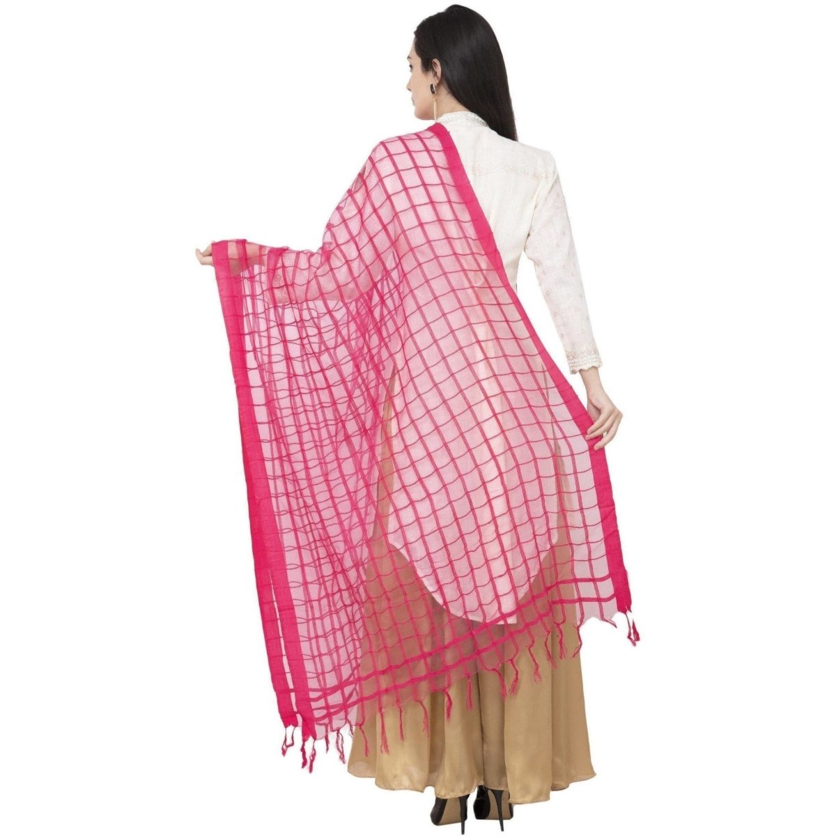 A R Silk Cotton Square Regular Dupatta Color Rani Dupatta or Chunni 