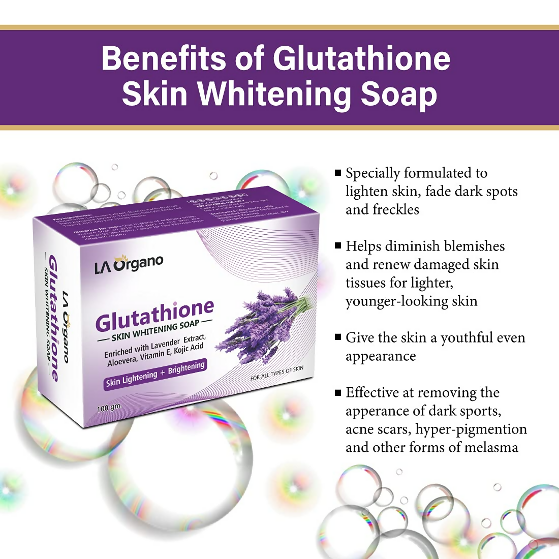LA Organo Glutathione Lavender Skin Whitening Soap | Swadesiicart