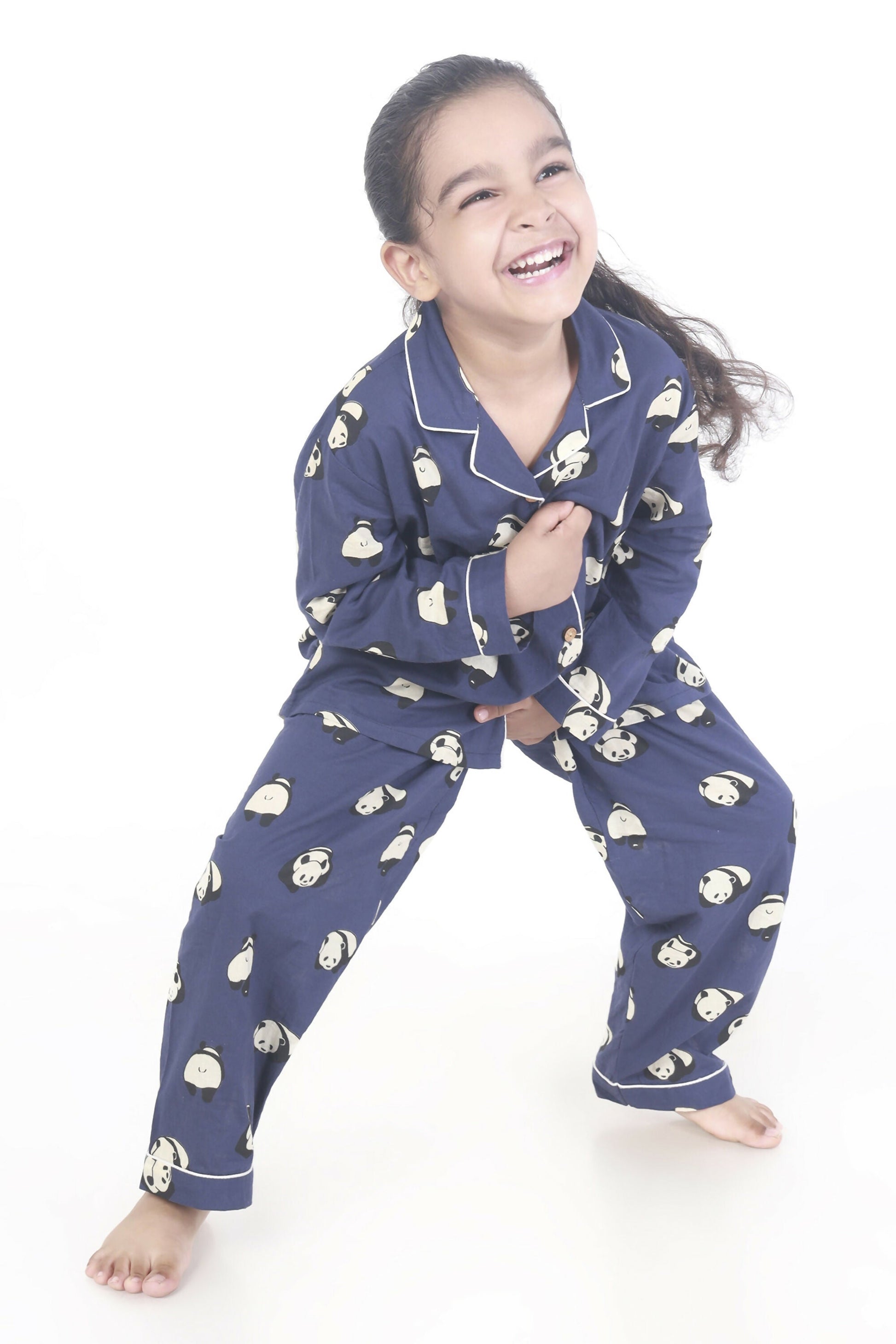 Breathables Kids Cotton Night Suit – Blue Panda Print Shirt & Pyjama Co-Ord Set For Boys & Girls