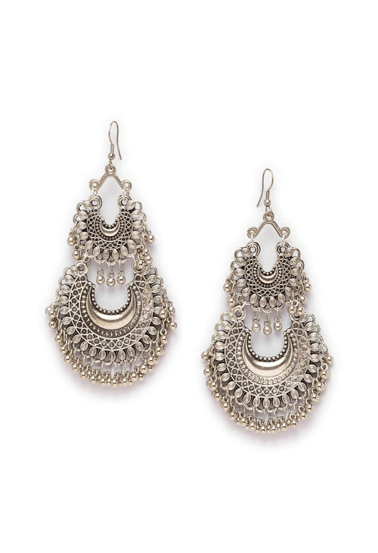Mominos Fashion Johar Kamal Silver-Plated Chandbali Earrings For Women 