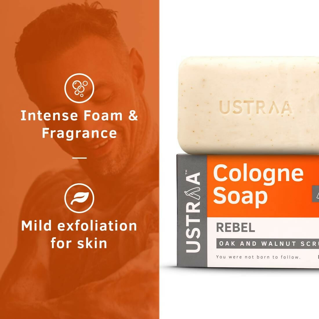 Ustraa Rebel Cologne Soap with Oak & Walnut, Triple-milled Soap, Mild Exfoliation with Walnut Granules  Grab2Buy Ustraa Grab2Buy