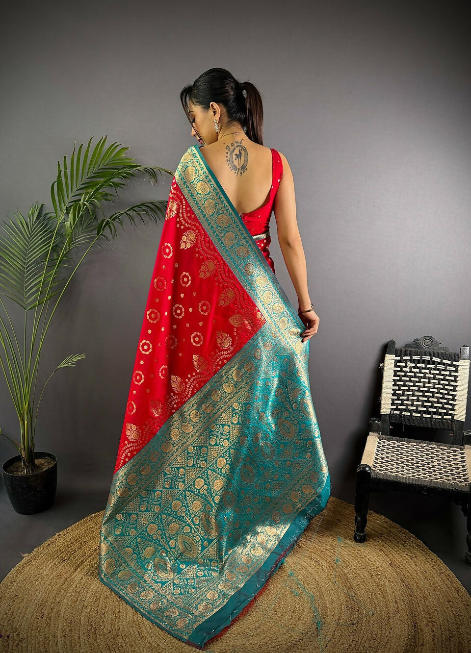 Joban Fashion Turquoise Butti Banarasi Silk Sarees | Swadesiicart