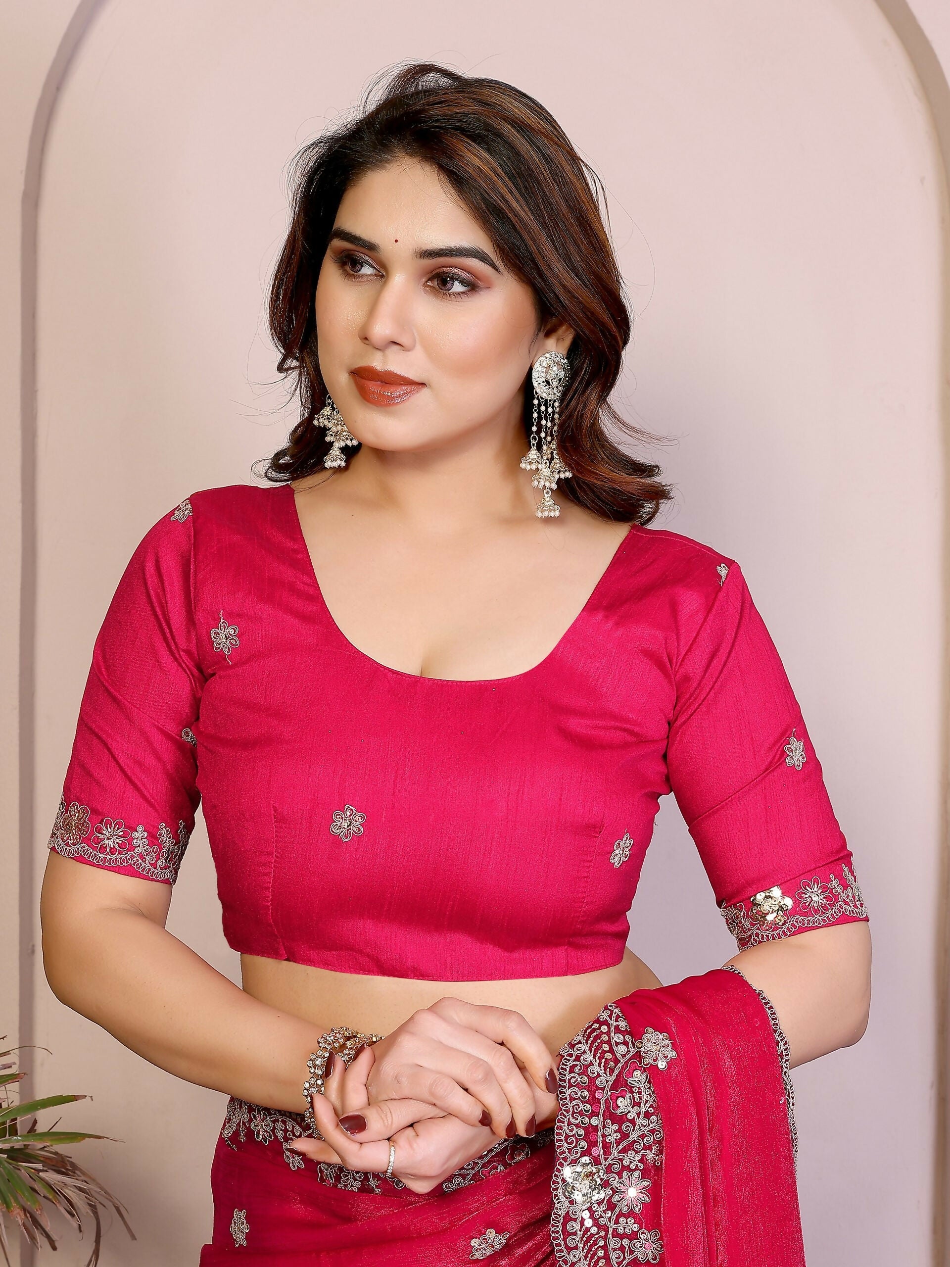 Teeya Creation New Womens Latest Party Wear Soft Chiffon Silk Saree-Pink