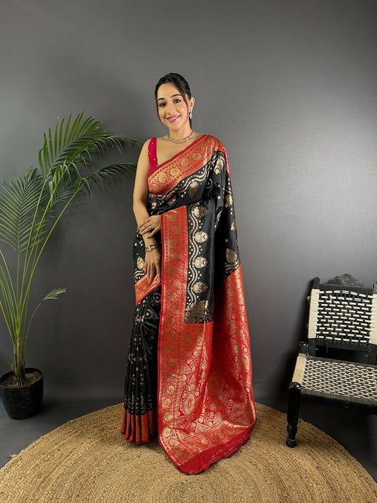 Joban Fashion Red Butti Banarasi Silk Sarees | Swadesiicart