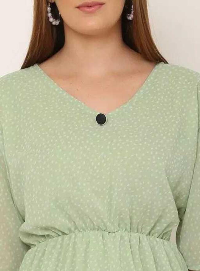 PAVONINE Micro Dots V-Neck Georgette Fabric Pista Dress For Women