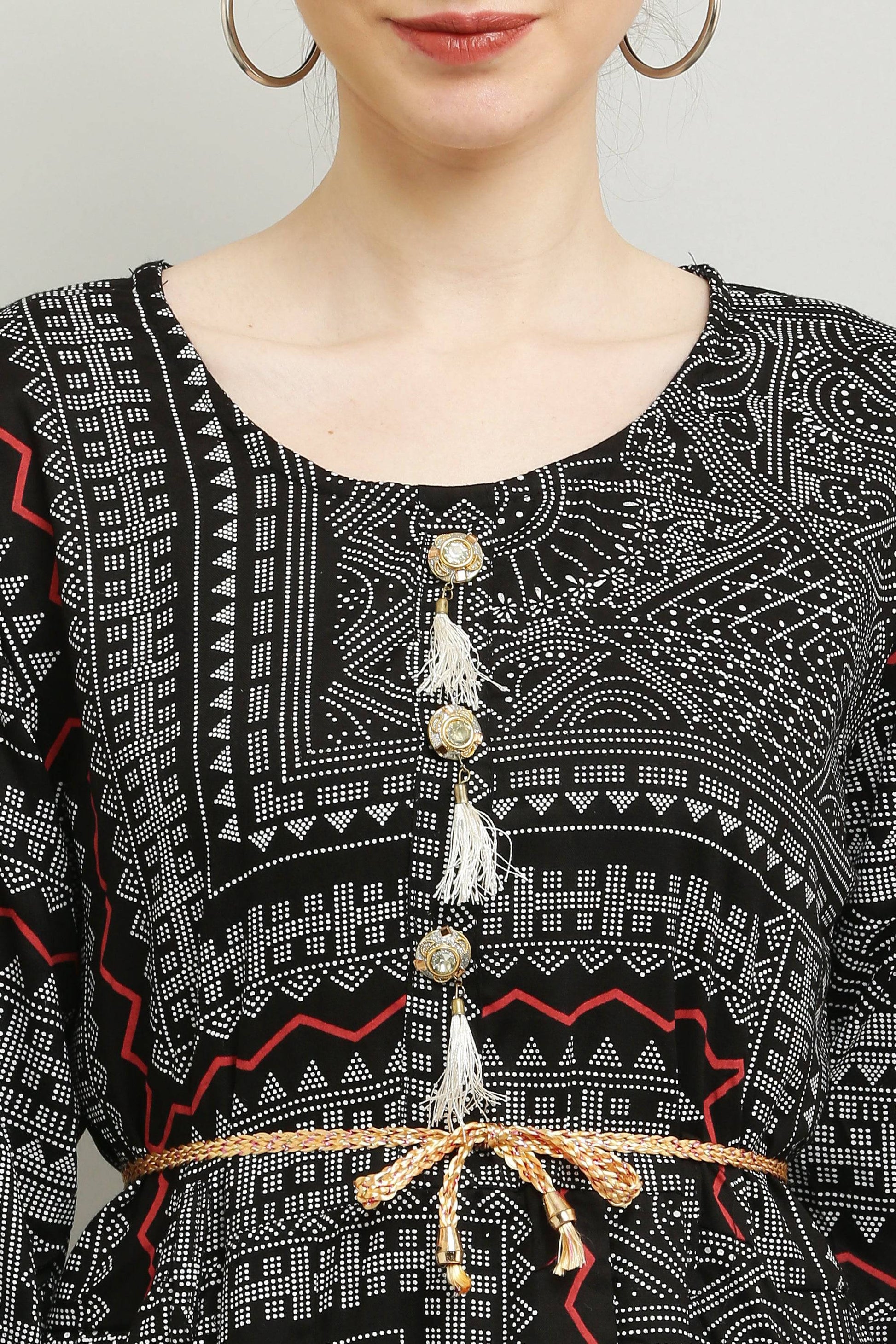 PAVONINE Black Color White Printed Kurta For Women