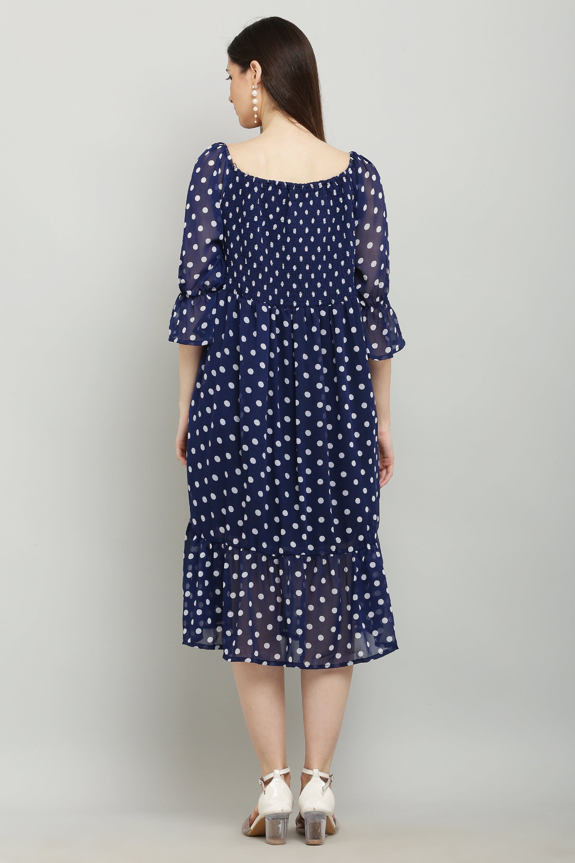 PAVONINE Polka Dots Body Kansai Navy Blue Dress For Women