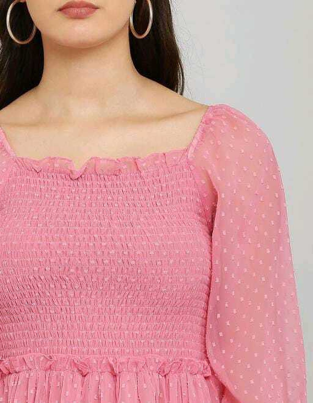 PAVONINE Buta-Design With Square-Neck Peach Dress For Girls & Women