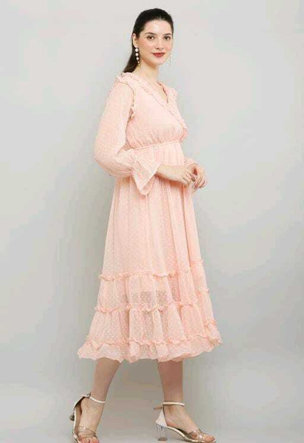 PAVONINE Buta-Design With V-Neck Peach Dress For Girls & Women