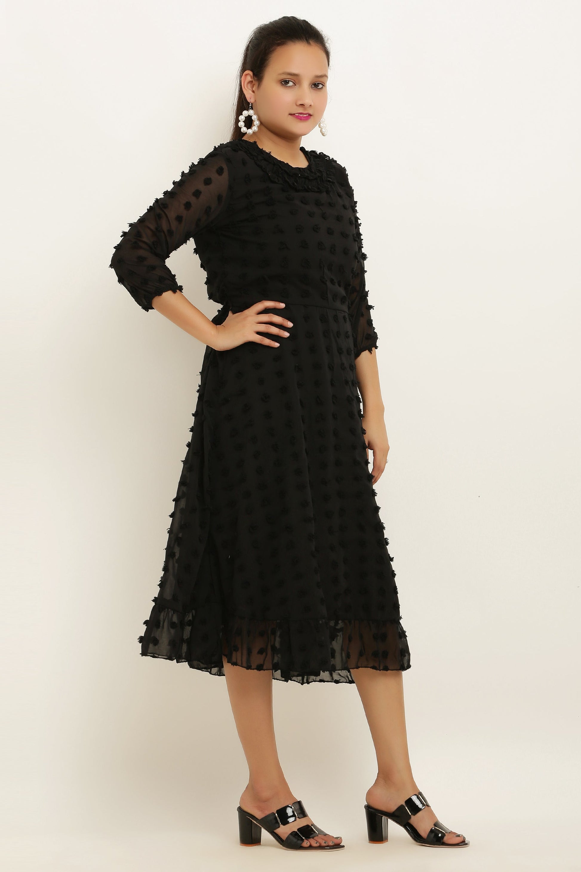 PAVONINE Buta-Design Black Dress For Girls & Women