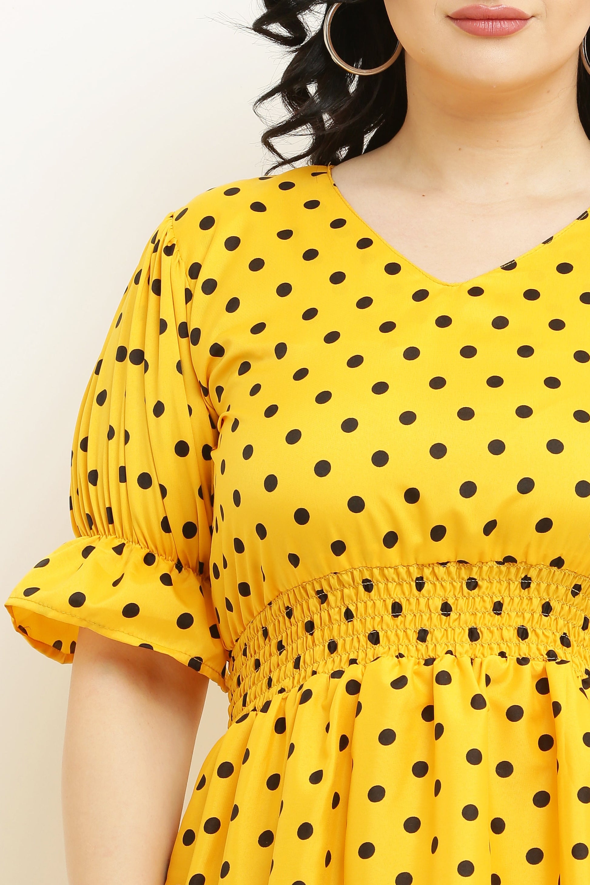 PAVONINE Micro Dots Waist Kansai Crepe Fabric Mustard Midi For Girls