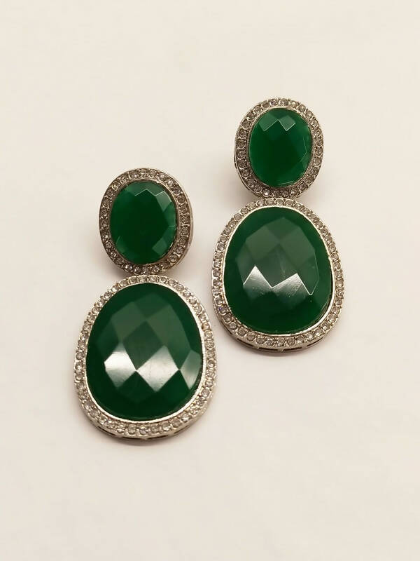 Smart Dangler With Rhino Stone Border Green Earrings For Women and Girls By House of Ree - Grab2buy
