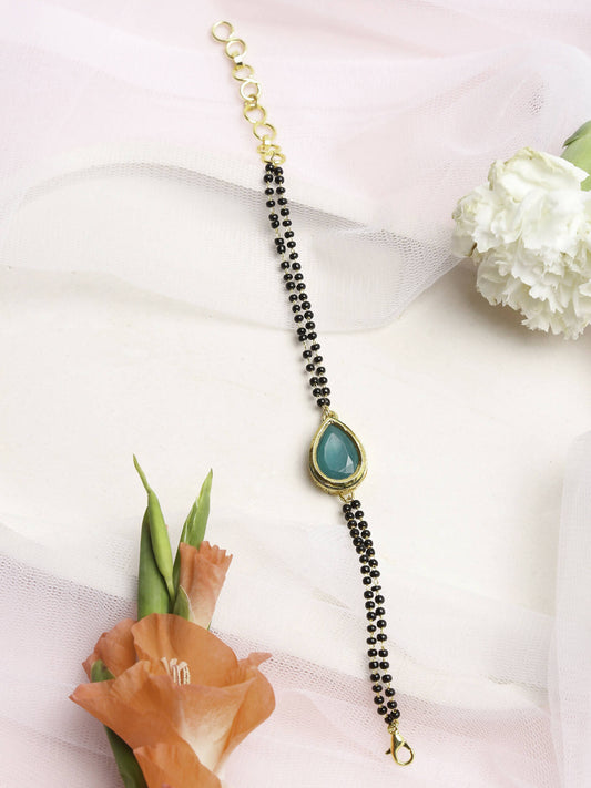 Women's Black Gold-Toned Gold-Plated Kundan Studded Charm Mangalsutra Bracelet - Ruby Raang - Grab2buy