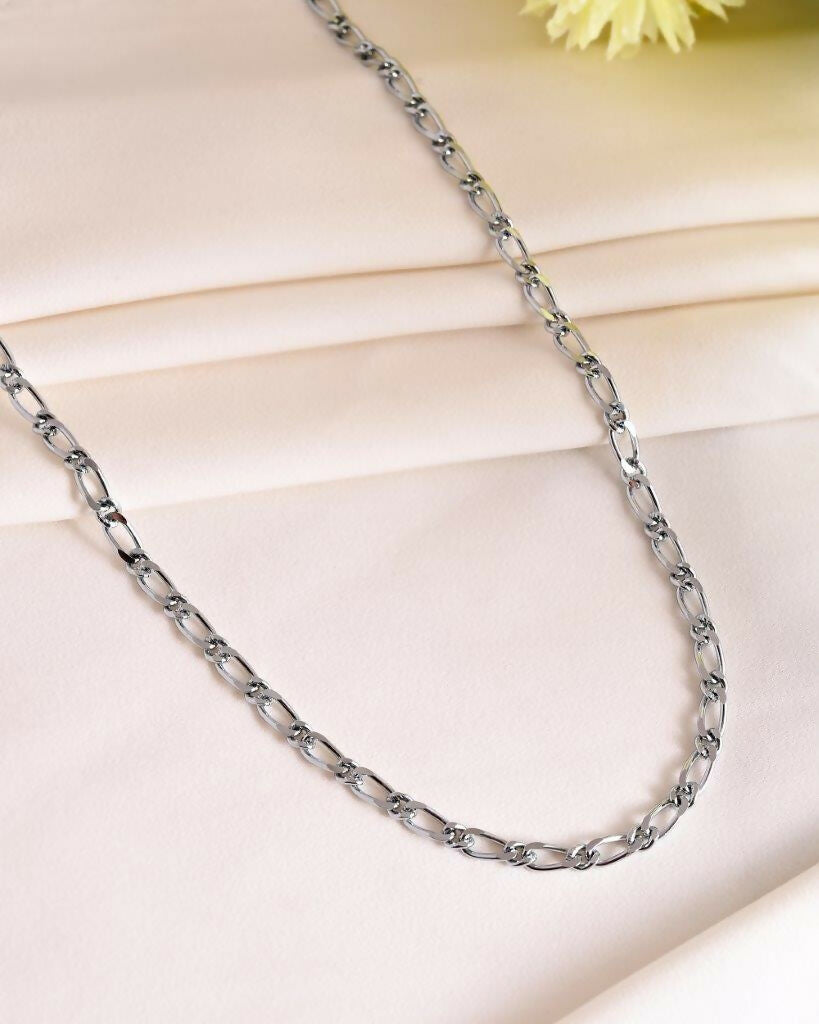 VOJ Men Silver Plated Stainless Steel Cuban Link Chain 