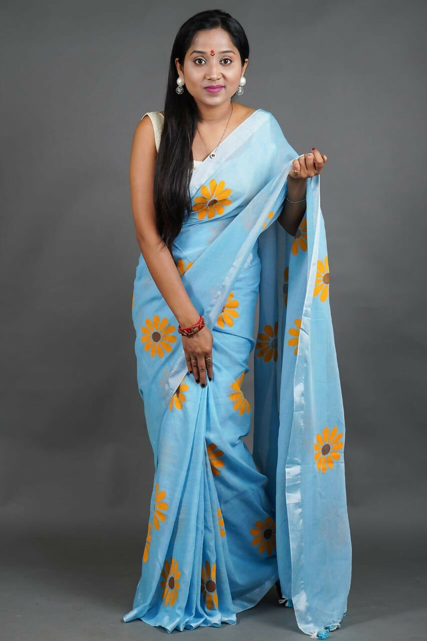 Exclusive Collection Sky Pure Cotton Grab2Buy With Sunflower Design 