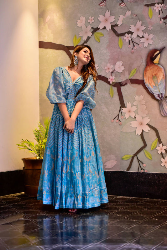 Casual Designer Sky Cotton Silk Gown - Anbazaar - Grab2buy
