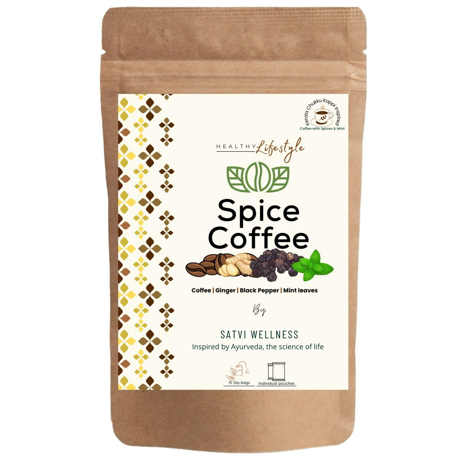 Satvi Wellness Chukkukappi With Mint Spice Coffee With Ginger, Black Pepper In Biodegradable Tea Bags | Spice and Mint Coffee | Herbal Infusions 