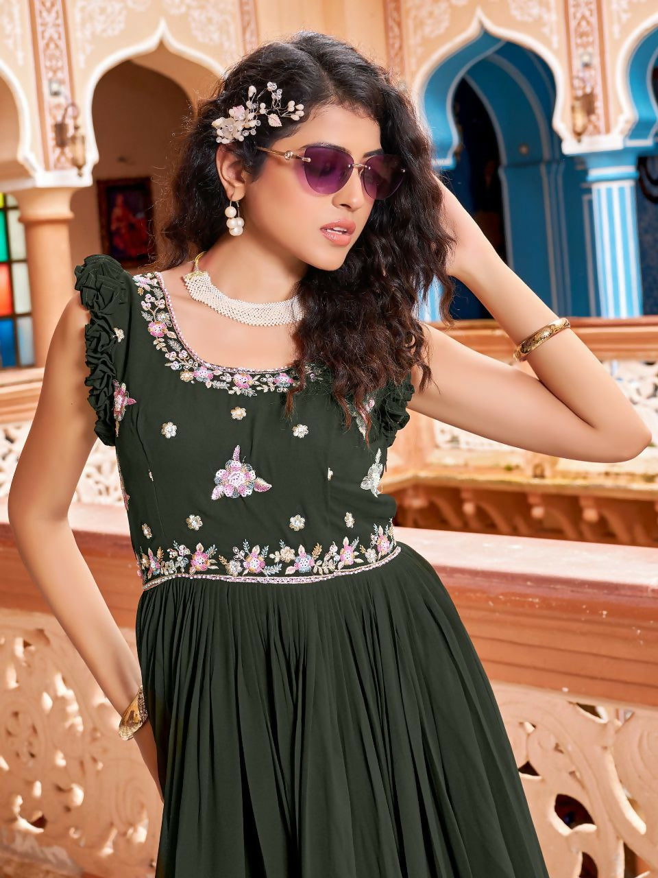 Joban Fashion Mehendi Readymade Dress With Sequins embroidery Work