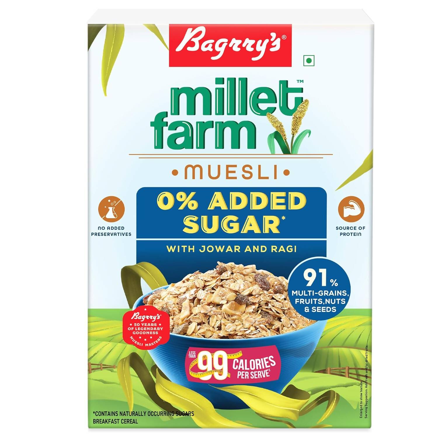 Bagrry's Millet Farm Muesli 0% Added Sugar with Jowar and Ragi - Grab2buy