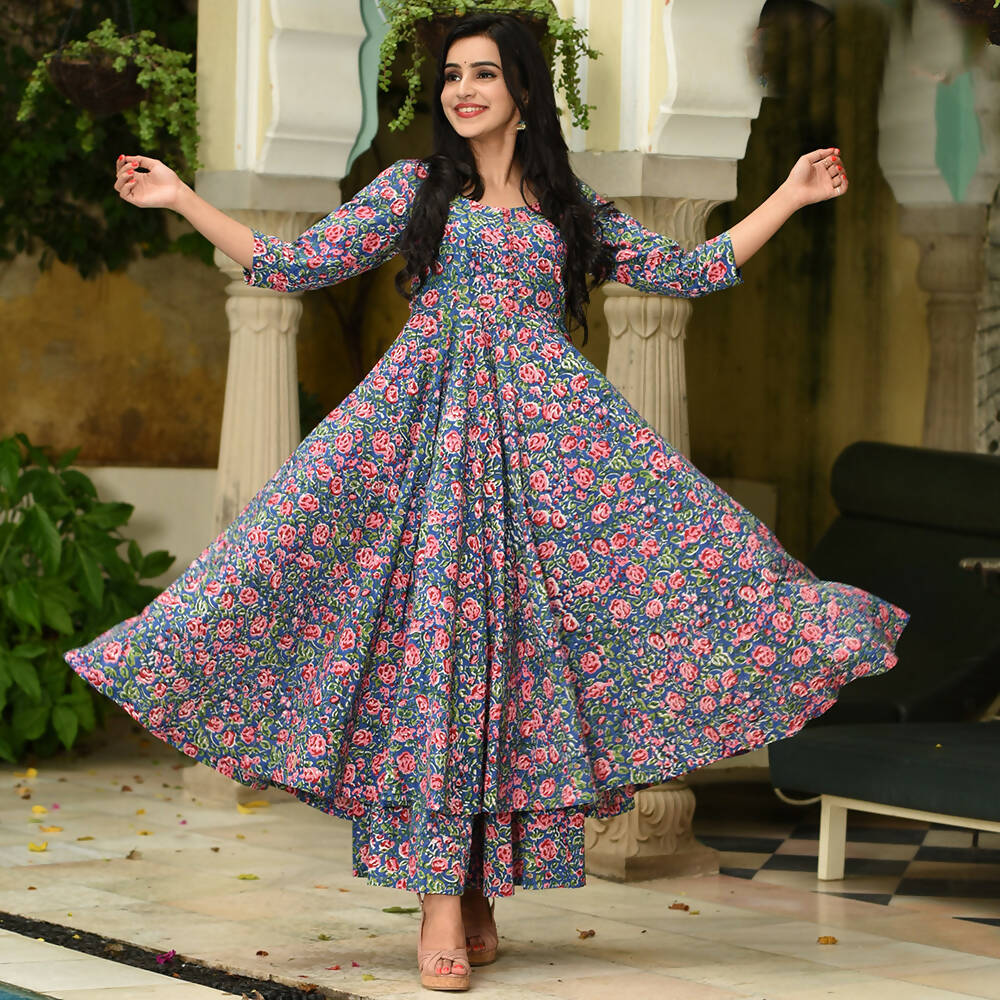 PartyWear Designer Blue and Pink Pure Maslin Palazzo Suit - Anbazaar - Grab2buy